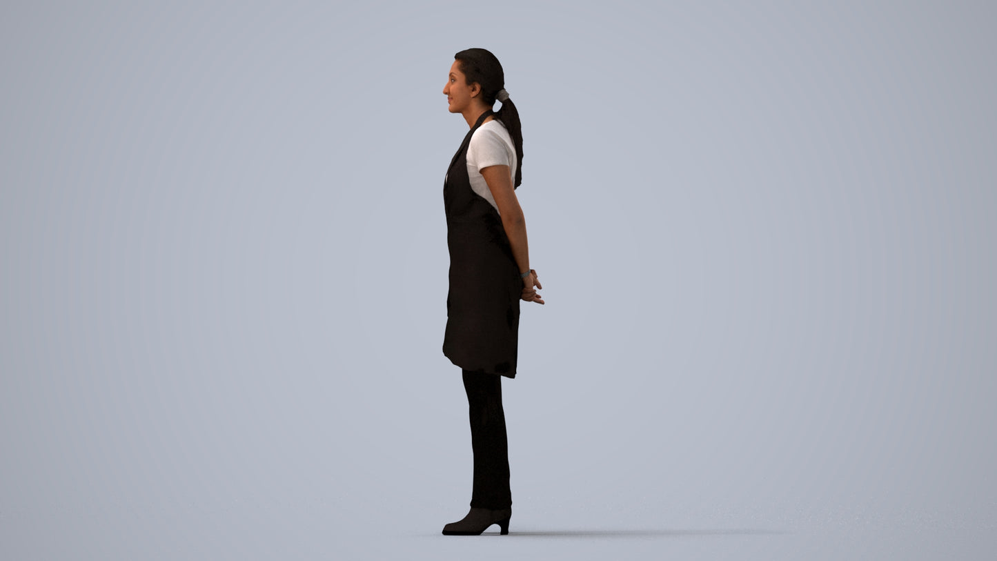 realistic 3D woman hospitality, scanned archviz people for Blender and 3ds Max, three-quarter view render