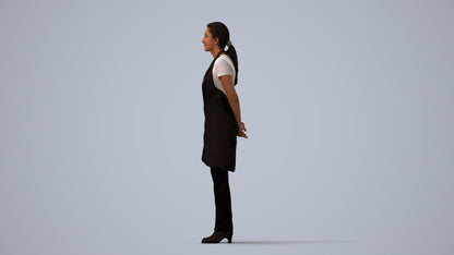 realistic 3D woman hospitality, scanned archviz people for Blender and 3ds Max, three-quarter view render