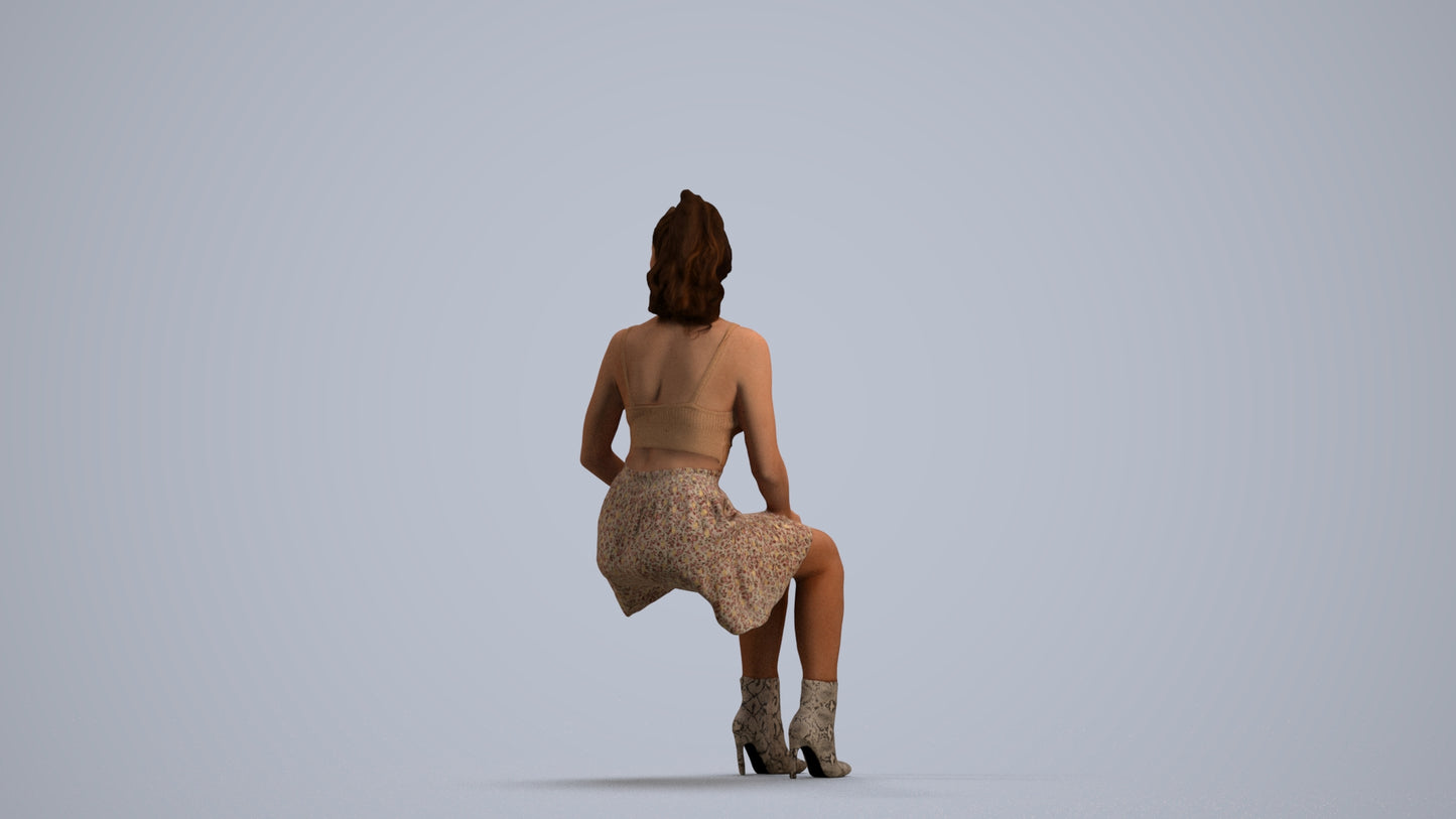 scanned 3D woman casual sitting, photogrammetry people for Enscape and V-Ray, front view render