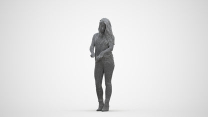 realistic 3D woman casual standing, scanned archviz people for Blender and 3ds Max, three-quarter front view render