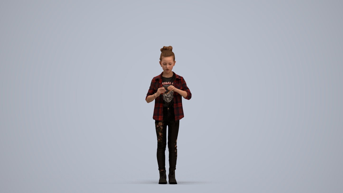 photogrammetry 3D girl casual kids, realistic human model archviz FBX, standing pose render