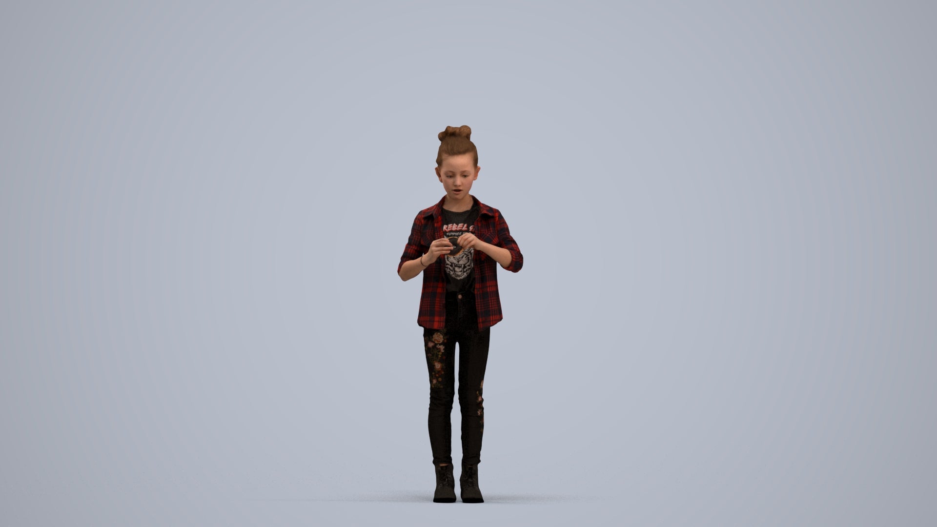 photogrammetry 3D girl casual kids, realistic human model archviz FBX, standing pose render