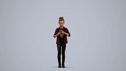 photogrammetry 3D girl casual kids, realistic human model archviz FBX, standing pose render