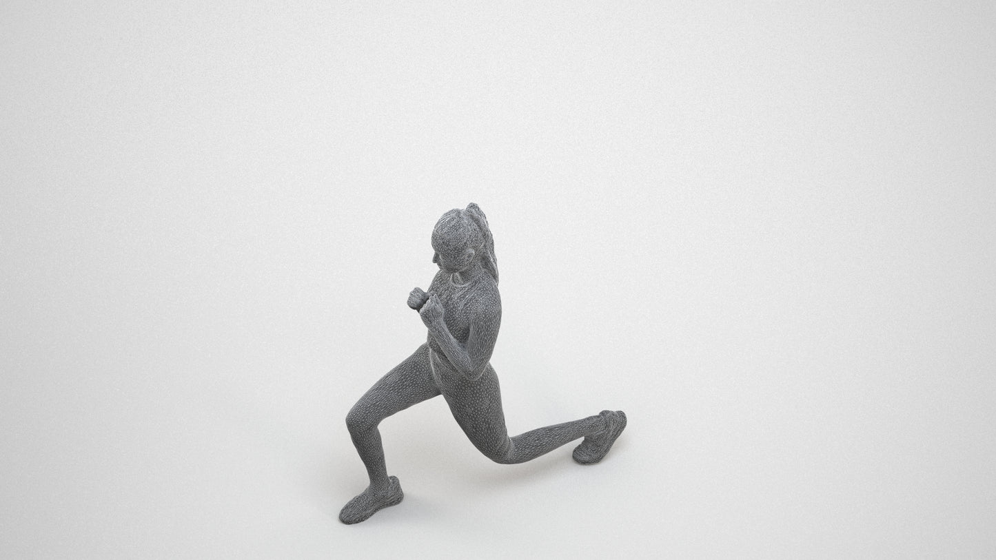 scanned 3D woman sport, photogrammetry people for Enscape and V-Ray, wireframe three-quarter view