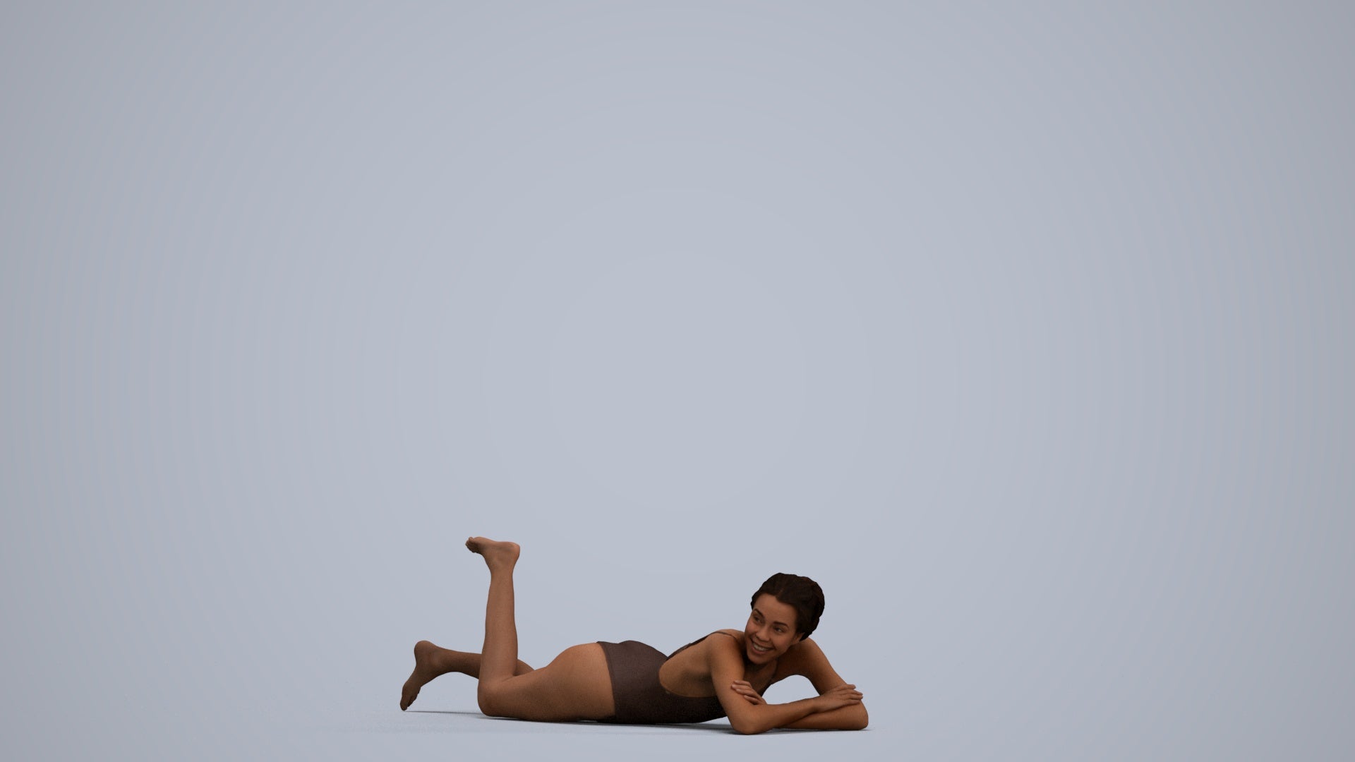 3D human model woman casual pool, photogrammetry scanned person for archviz, standing pose render