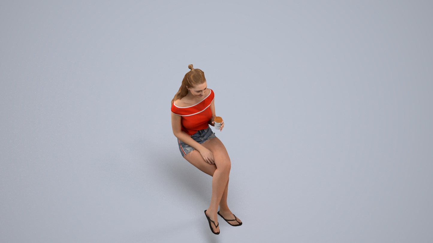 realistic 3D people girl casual sitting, render-ready for V-Ray and Corona, FBX OBJ, back view render