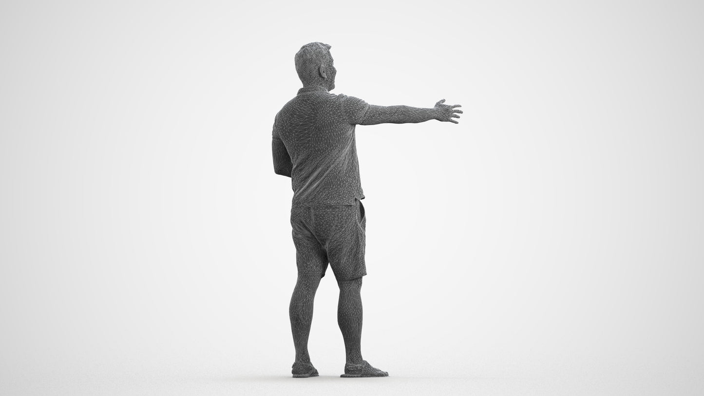 3D people model man casual standing, scanned human for 3ds Max rendering, wireframe front view