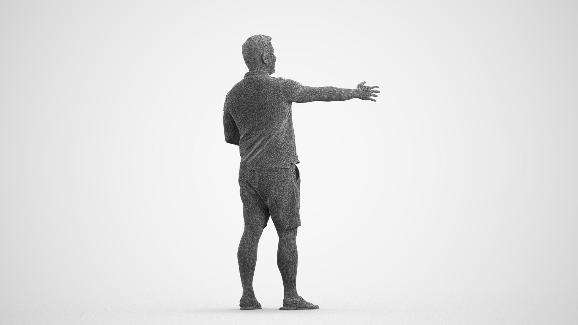 3D people model man casual standing, scanned human for 3ds Max rendering, wireframe front view