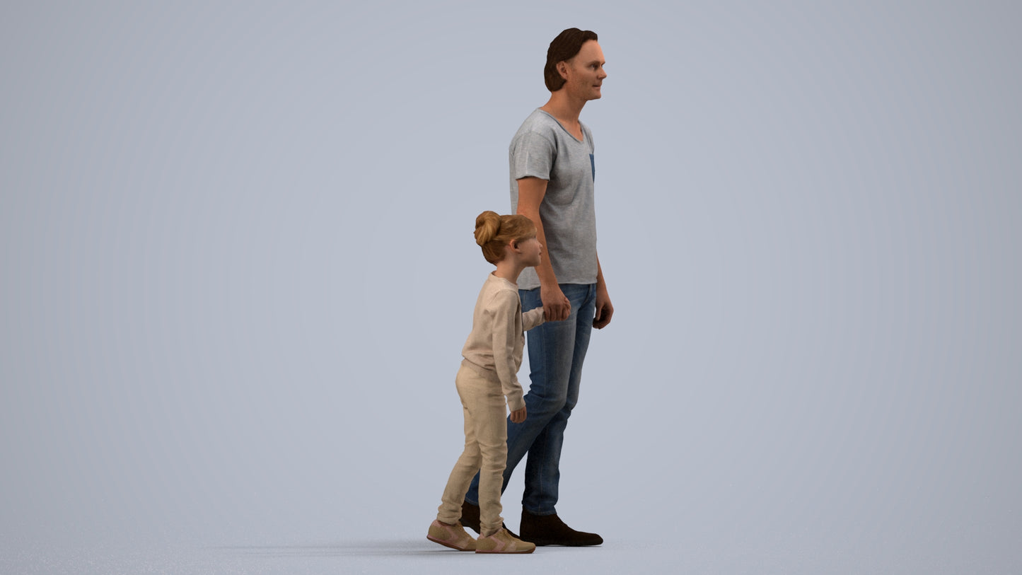 3D people model boy casual kids, scanned human for 3ds Max rendering, side view render