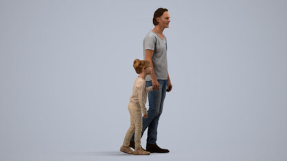 3D people model boy casual kids, scanned human for 3ds Max rendering, side view render