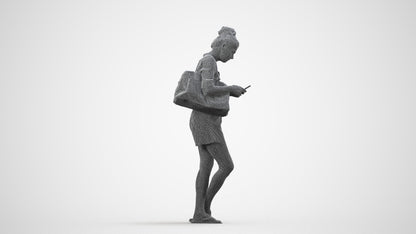 3D scanned woman standing casual, photorealistic archviz people for Enscape and SketchUp, wireframe side view