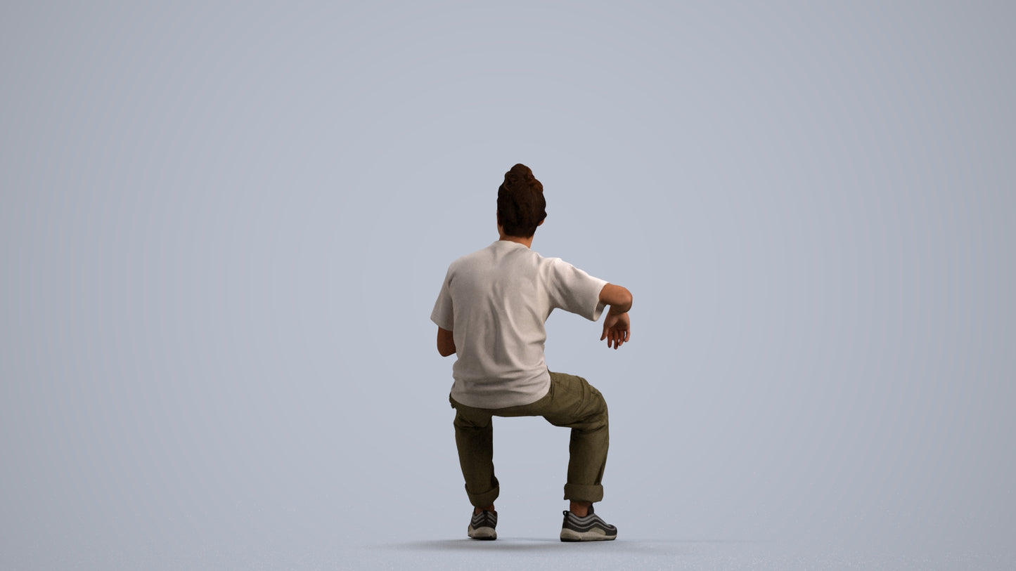 scanned 3D man casual sitting, photogrammetry people for Enscape and V-Ray, front view render