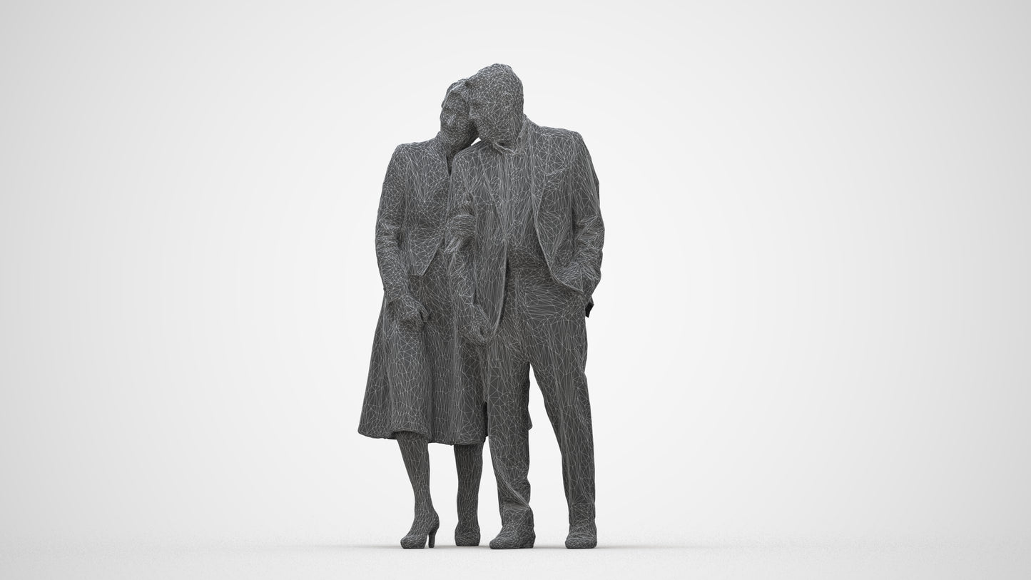 realistic 3D people senior woman formal couple, render-ready for V-Ray and Corona, FBX OBJ, wireframe back view