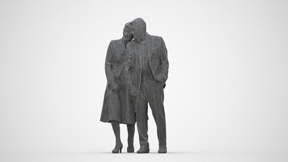 realistic 3D people senior woman formal couple, render-ready for V-Ray and Corona, FBX OBJ, wireframe back view