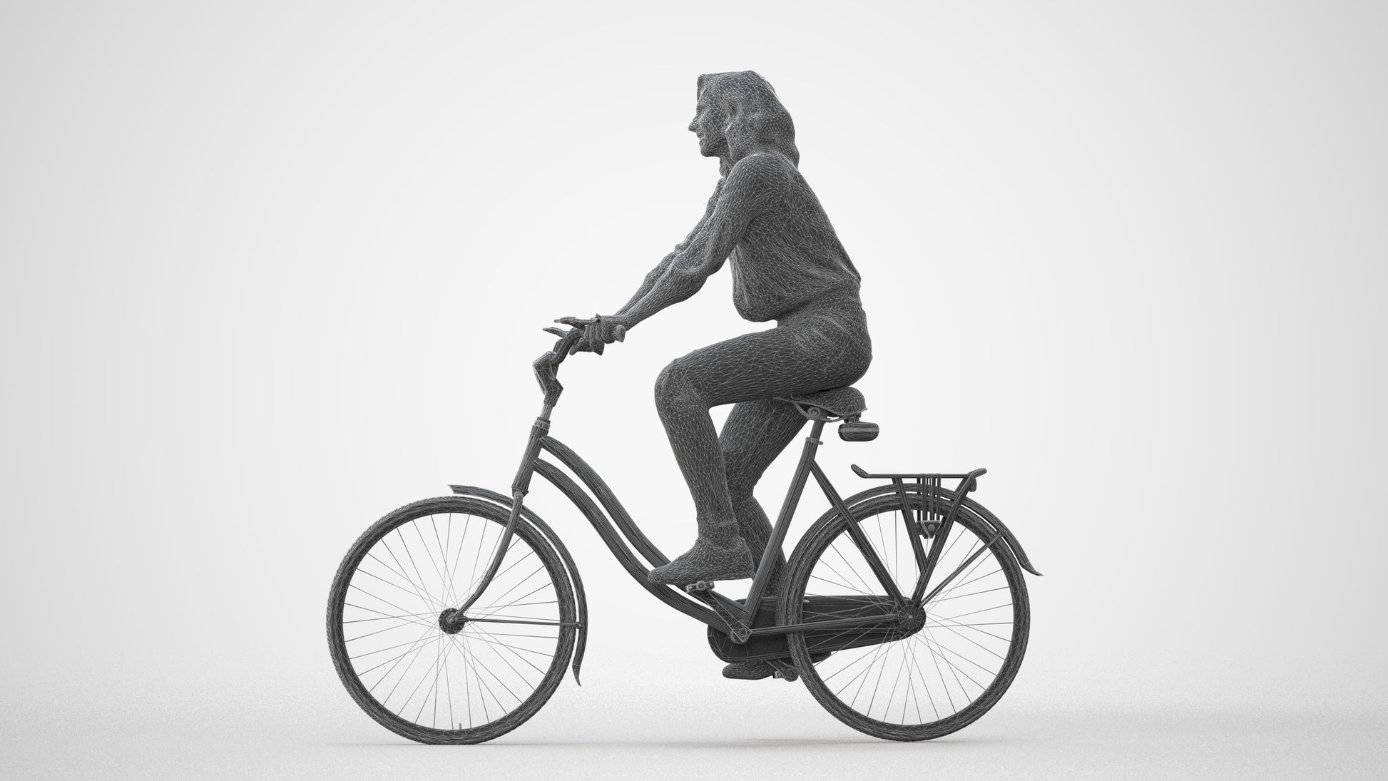 realistic 3D woman casual cycling, scanned archviz people for Blender and 3ds Max, square thumbnail