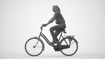realistic 3D woman casual cycling, scanned archviz people for Blender and 3ds Max, square thumbnail