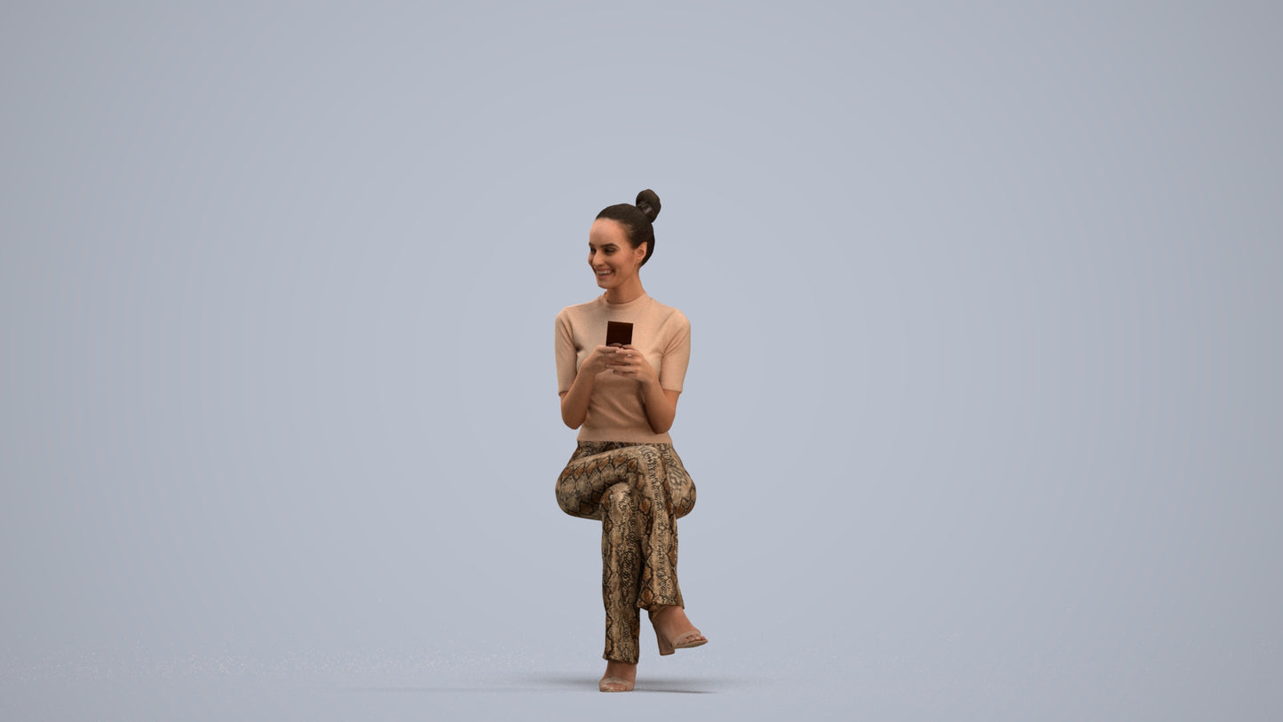 photogrammetry 3D woman casual sitting, realistic human model archviz FBX, standing pose render