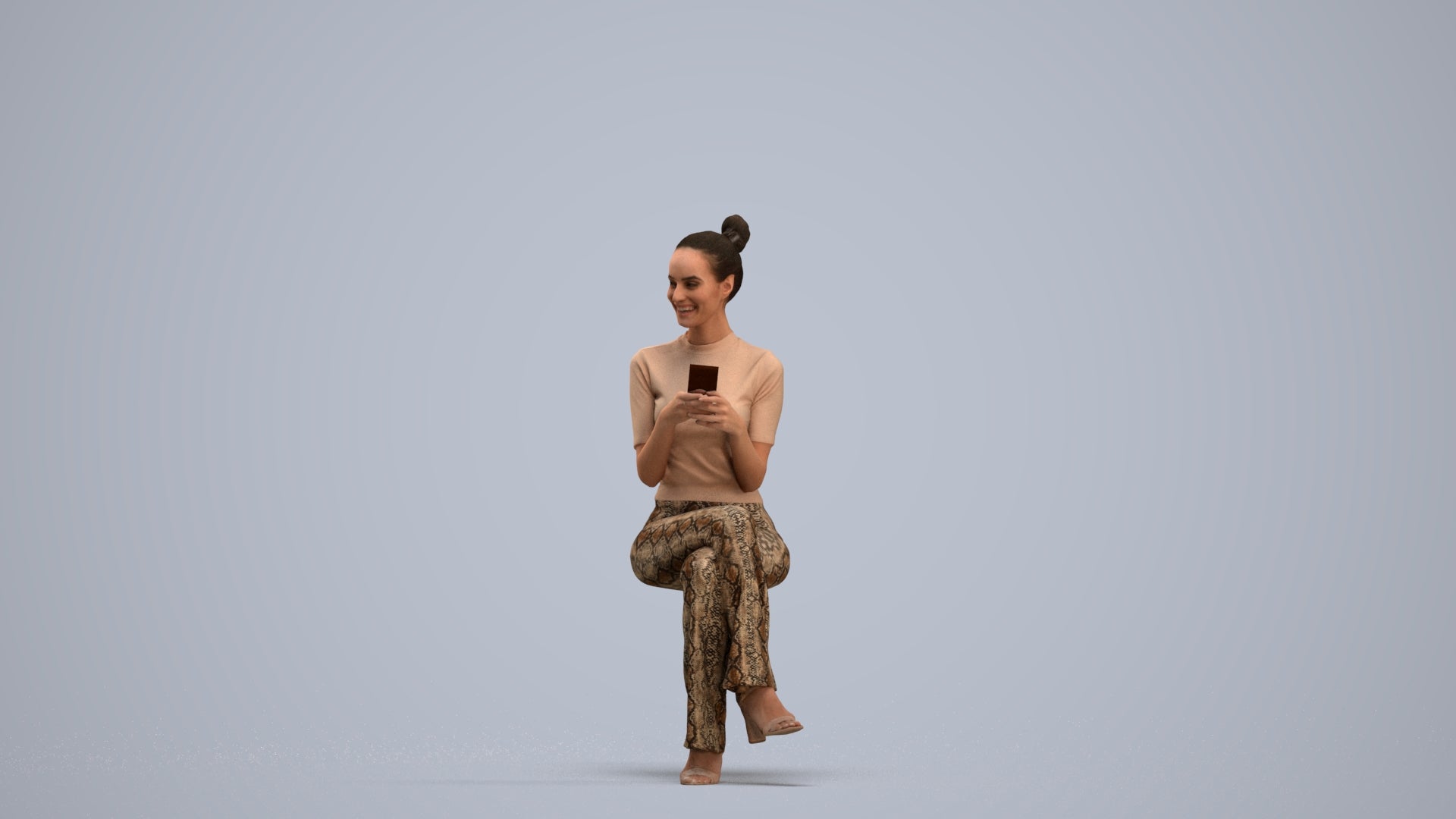photogrammetry 3D woman casual sitting, realistic human model archviz FBX, standing pose render