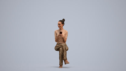photogrammetry 3D woman casual sitting, realistic human model archviz FBX, standing pose render