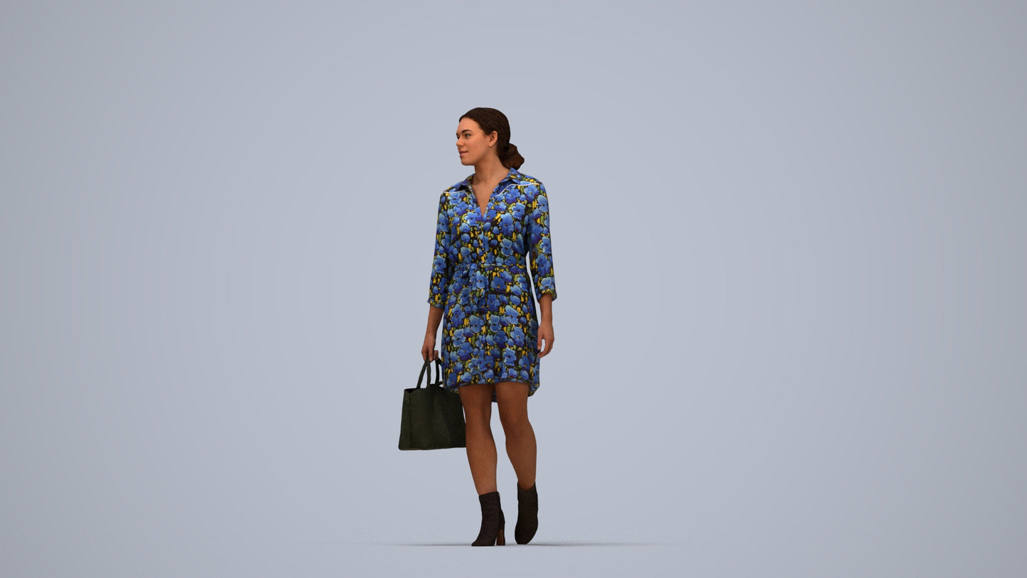 realistic 3D people woman casual standing, render-ready for V-Ray and Corona, FBX OBJ, top-down view render