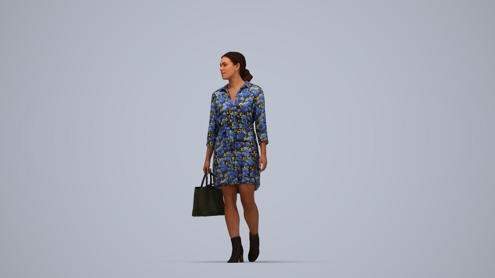 realistic 3D people woman casual standing, render-ready for V-Ray and Corona, FBX OBJ, top-down view render
