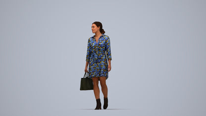 realistic 3D people woman casual standing, render-ready for V-Ray and Corona, FBX OBJ, top-down view render