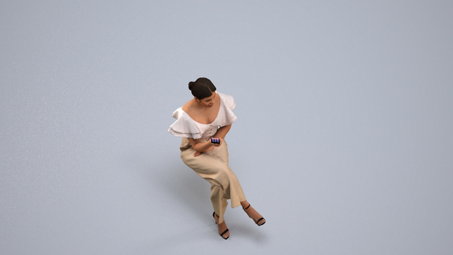 scanned 3D woman business sitting, photogrammetry people for Enscape and V-Ray, back view render