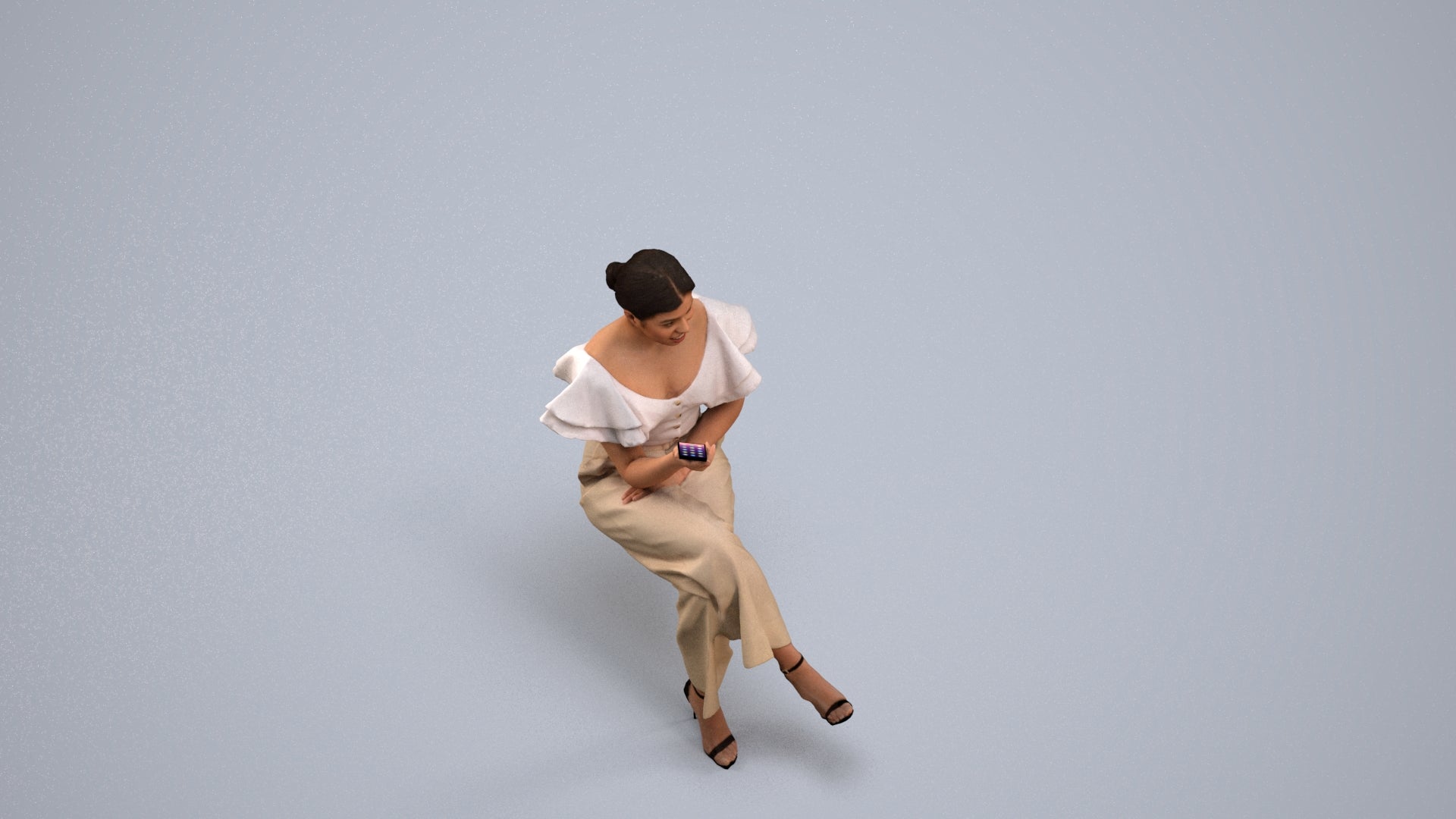 scanned 3D woman business sitting, photogrammetry people for Enscape and V-Ray, back view render