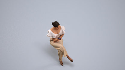 scanned 3D woman business sitting, photogrammetry people for Enscape and V-Ray, back view render