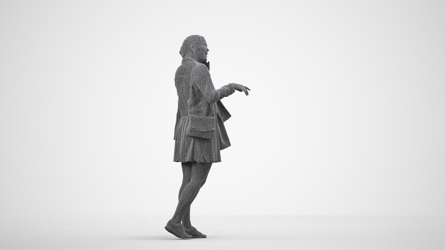 scanned 3D woman casual shopping, photogrammetry people for Enscape and V-Ray, wireframe side view