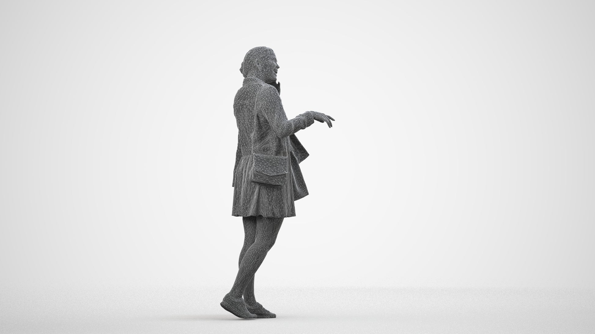 scanned 3D woman casual shopping, photogrammetry people for Enscape and V-Ray, wireframe side view