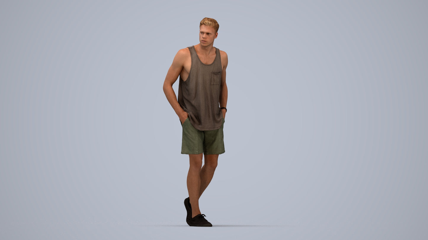 3D human model woman casual walking, photogrammetry scanned person for archviz, top-down view render