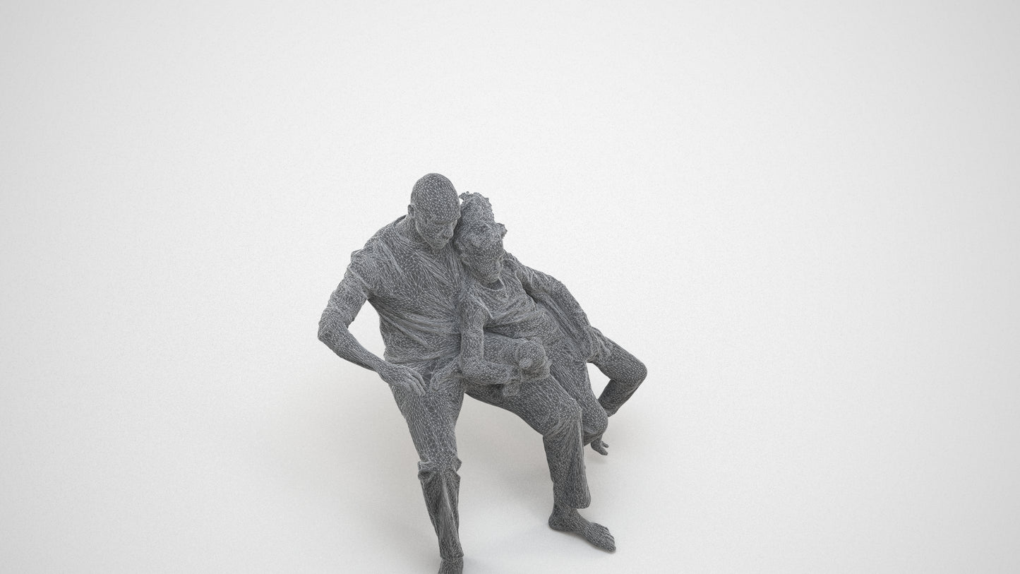 3D human model girl casual kids, photogrammetry scanned person for archviz, wireframe three-quarter view