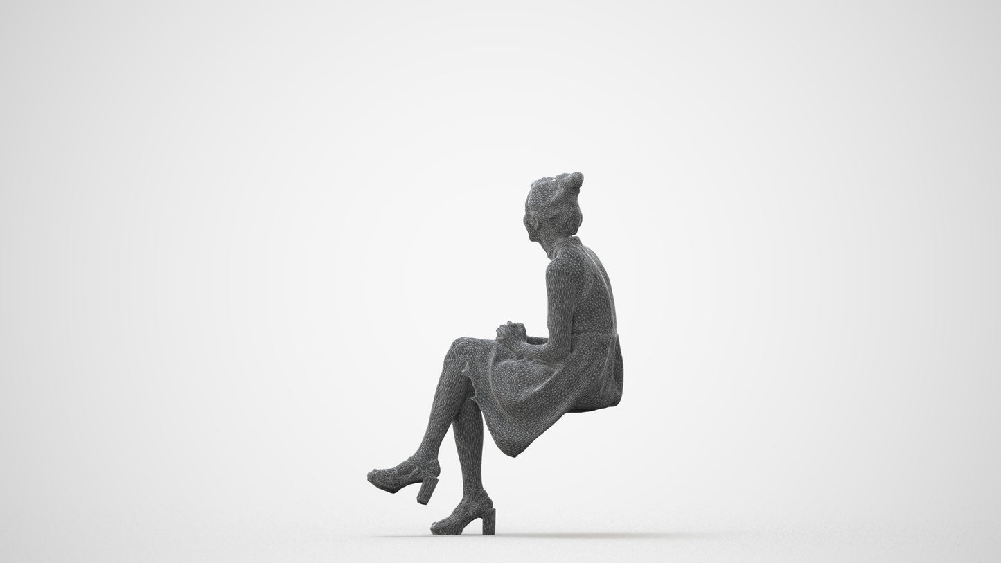realistic 3D woman formal sitting, scanned archviz people for Blender and 3ds Max, square thumbnail