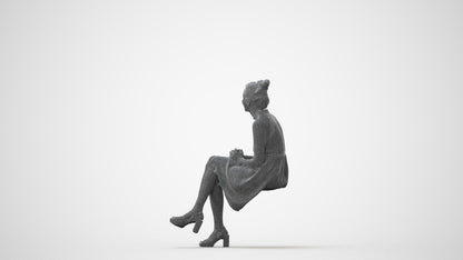 realistic 3D woman formal sitting, scanned archviz people for Blender and 3ds Max, square thumbnail