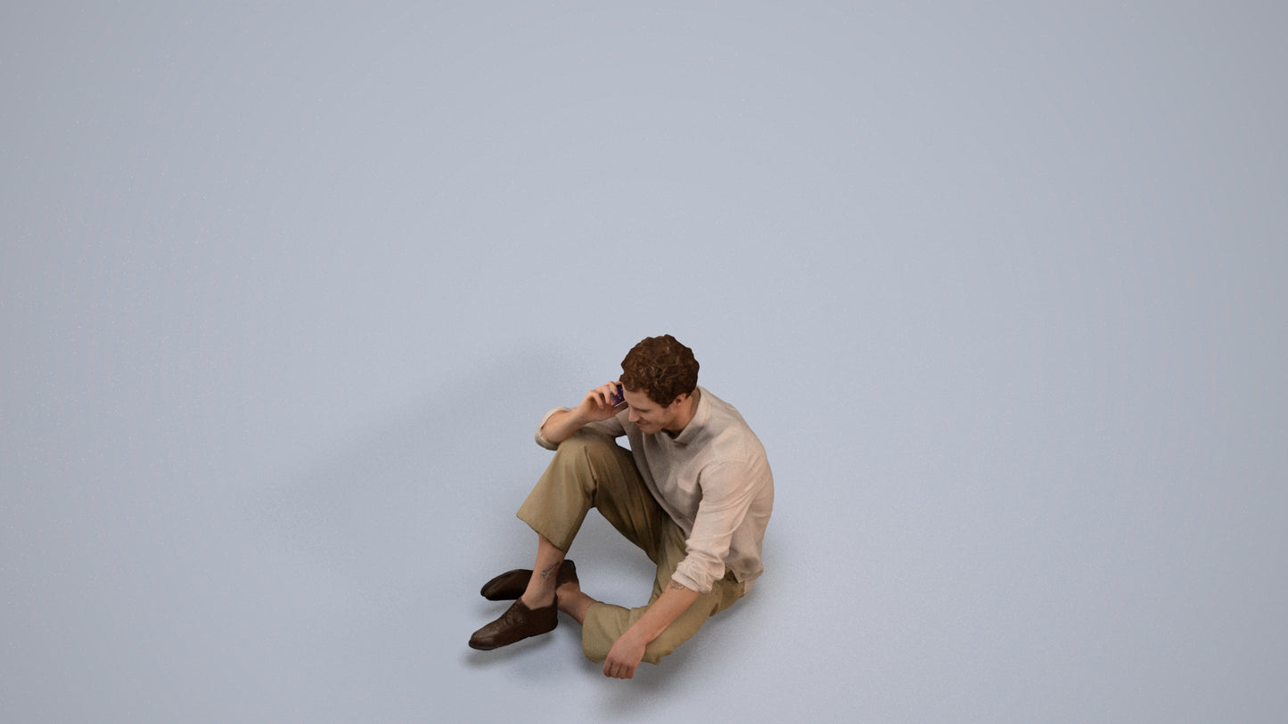 realistic 3D people man casual sitting, render-ready for V-Ray and Corona, FBX OBJ, back view render