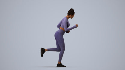 3D human model woman sport, photogrammetry scanned person for archviz, side view render