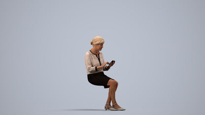 scanned 3D senior woman business sitting, photogrammetry people for Enscape and V-Ray, side view render