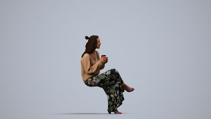 realistic 3D people woman casual sitting, render-ready for V-Ray and Corona, FBX OBJ, side view render