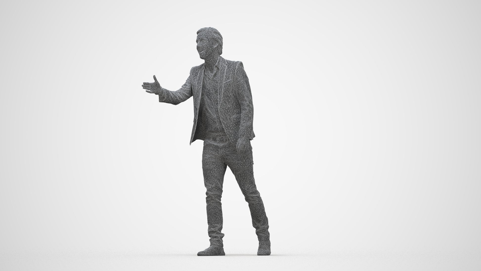 realistic 3D human man business, archviz people FBX OBJ for Blender, wireframe back view