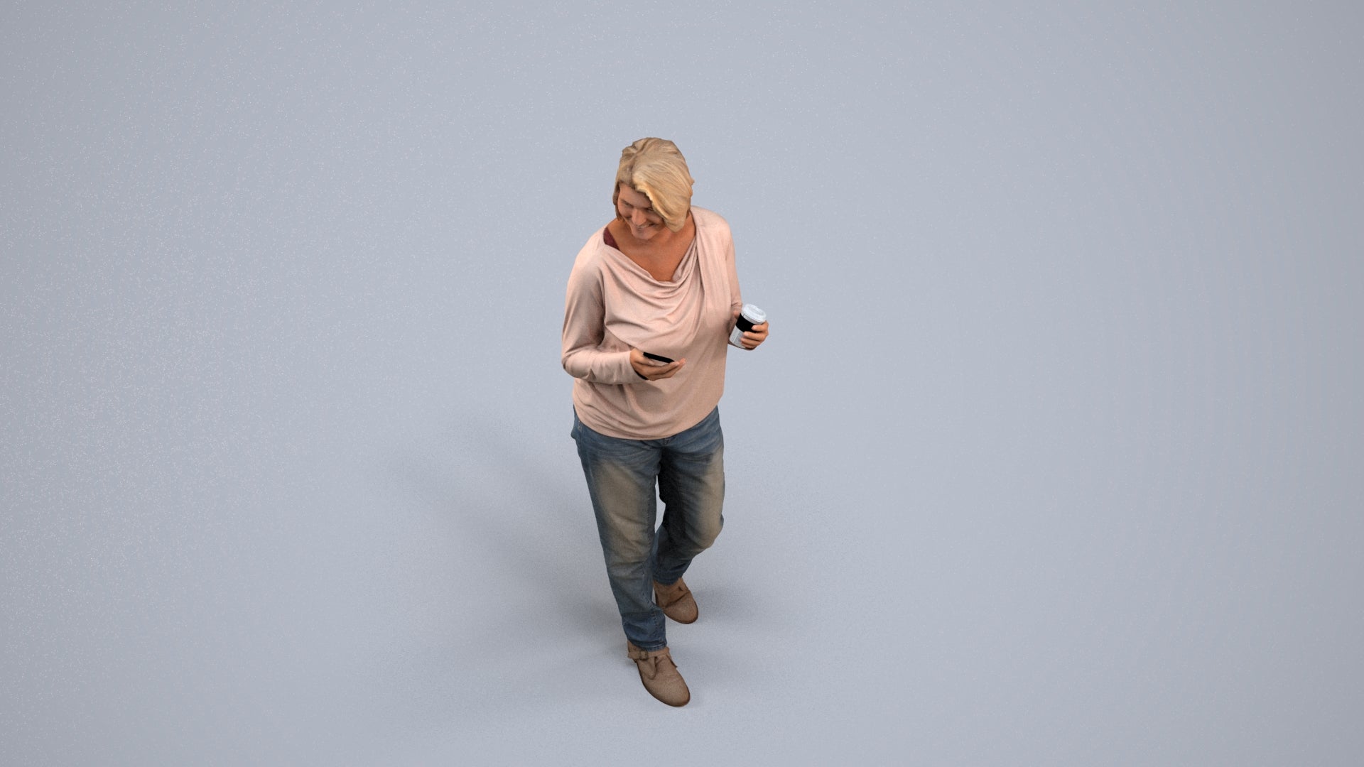 realistic 3D people woman casual walking, render-ready for V-Ray and Corona, FBX OBJ, back view render