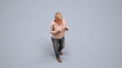 realistic 3D people woman casual walking, render-ready for V-Ray and Corona, FBX OBJ, back view render