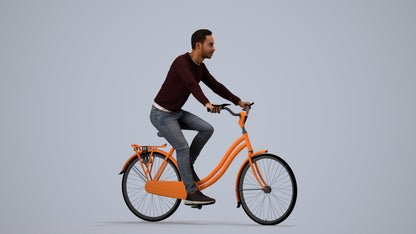 realistic 3D man casual cycling, scanned archviz people for Blender and 3ds Max, side view render