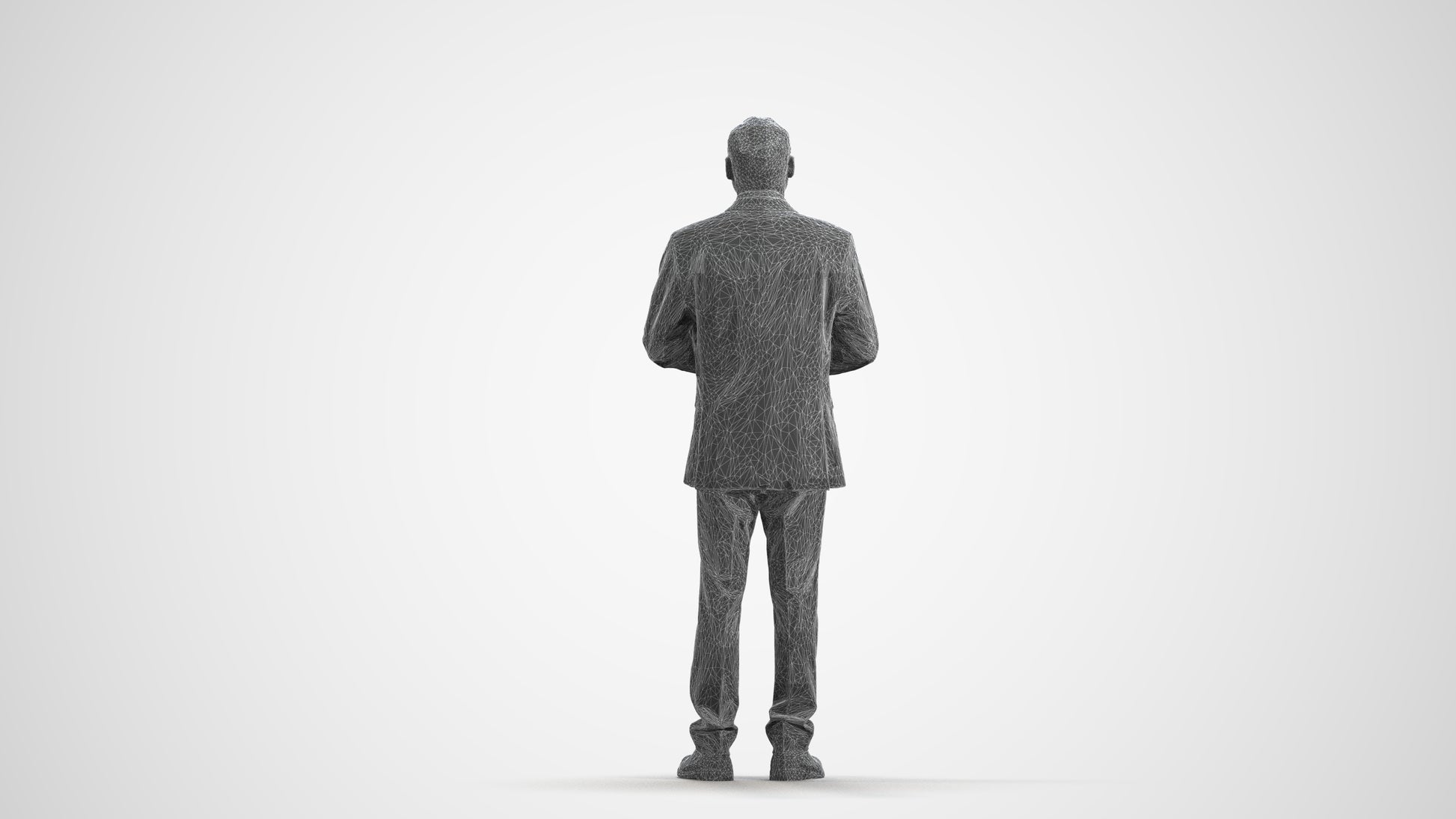 3D human model man business, photogrammetry scanned person for archviz, wireframe front view