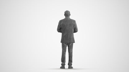 3D human model man business, photogrammetry scanned person for archviz, wireframe front view