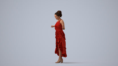 3D human model woman formal, photogrammetry scanned person for archviz, three-quarter view render