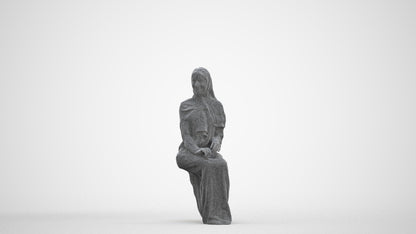 realistic 3D human woman sitting, archviz people FBX OBJ for Blender, three-quarter front view render