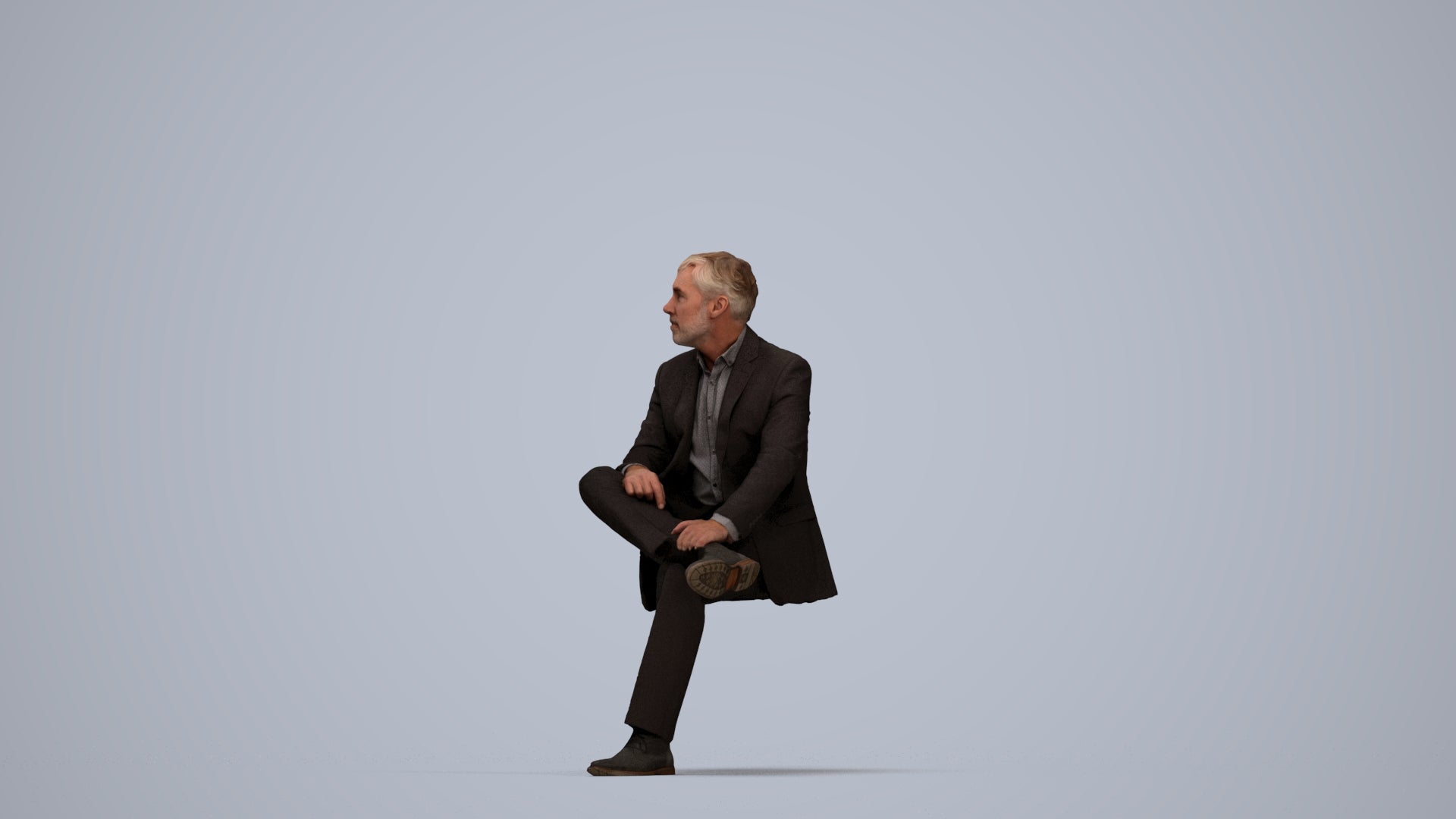 photogrammetry 3D man business, realistic human model archviz FBX, top-down view render