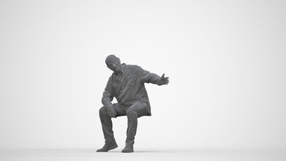 scanned 3D senior man casual sitting, photogrammetry people for Enscape and V-Ray, wireframe back view