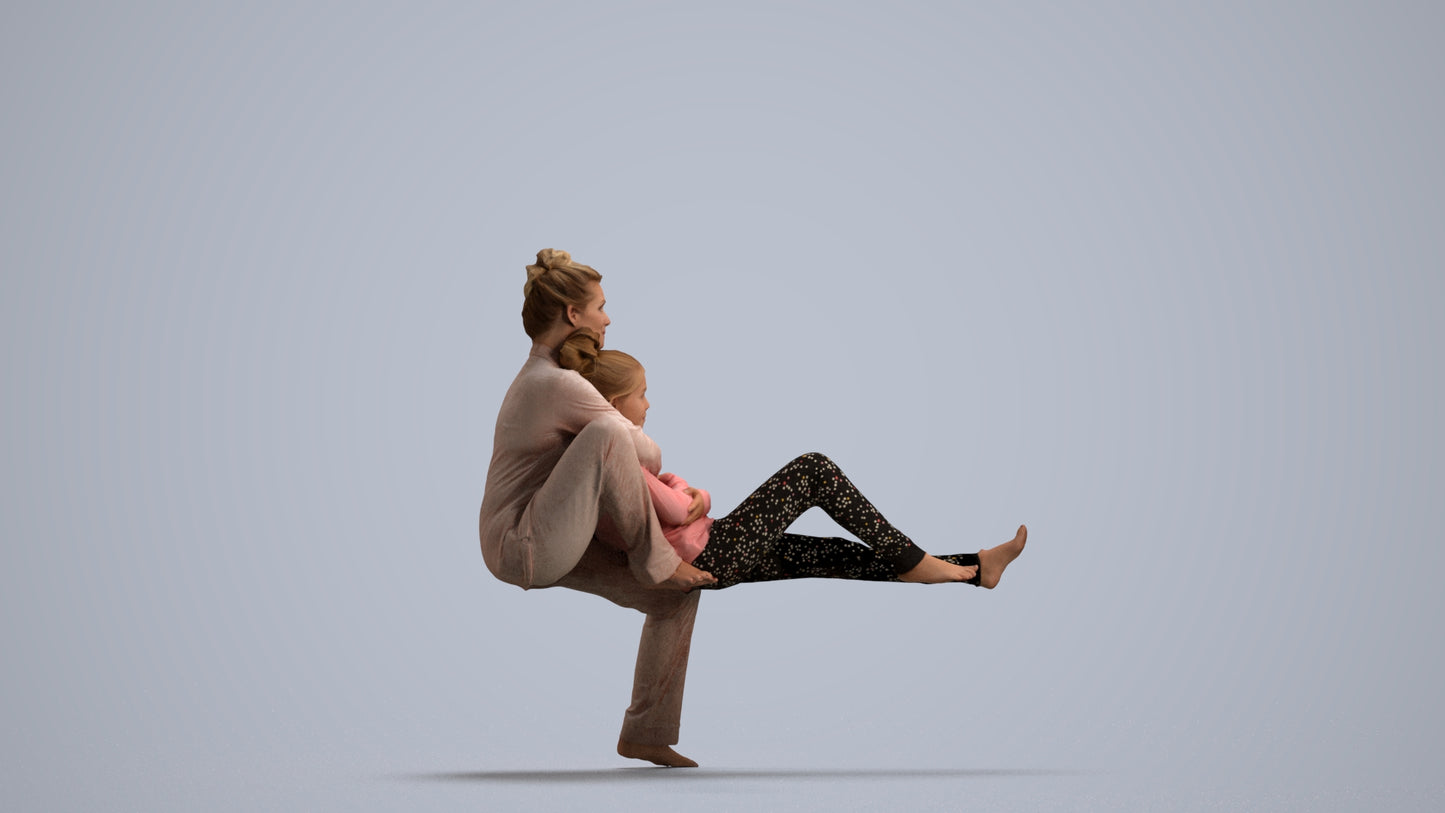 3D human model girl kids, photogrammetry scanned person for archviz, front view render